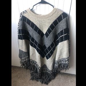 Black and Cream Colored Poncho Sweater